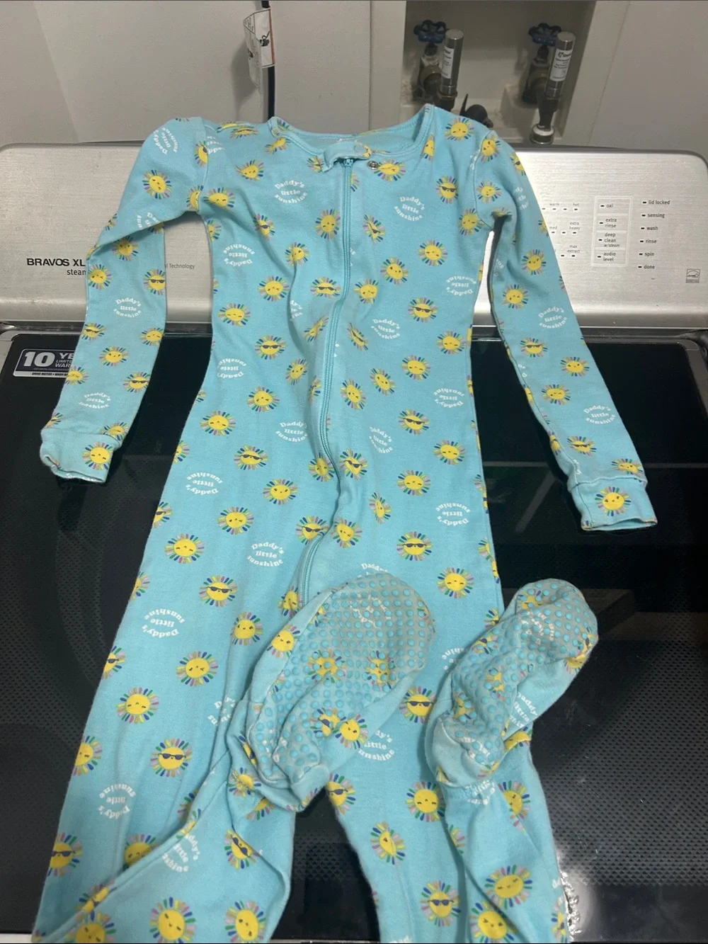 Girls 5T zipper one piece grip footie pajamas cotton daddy’s sunshine sun